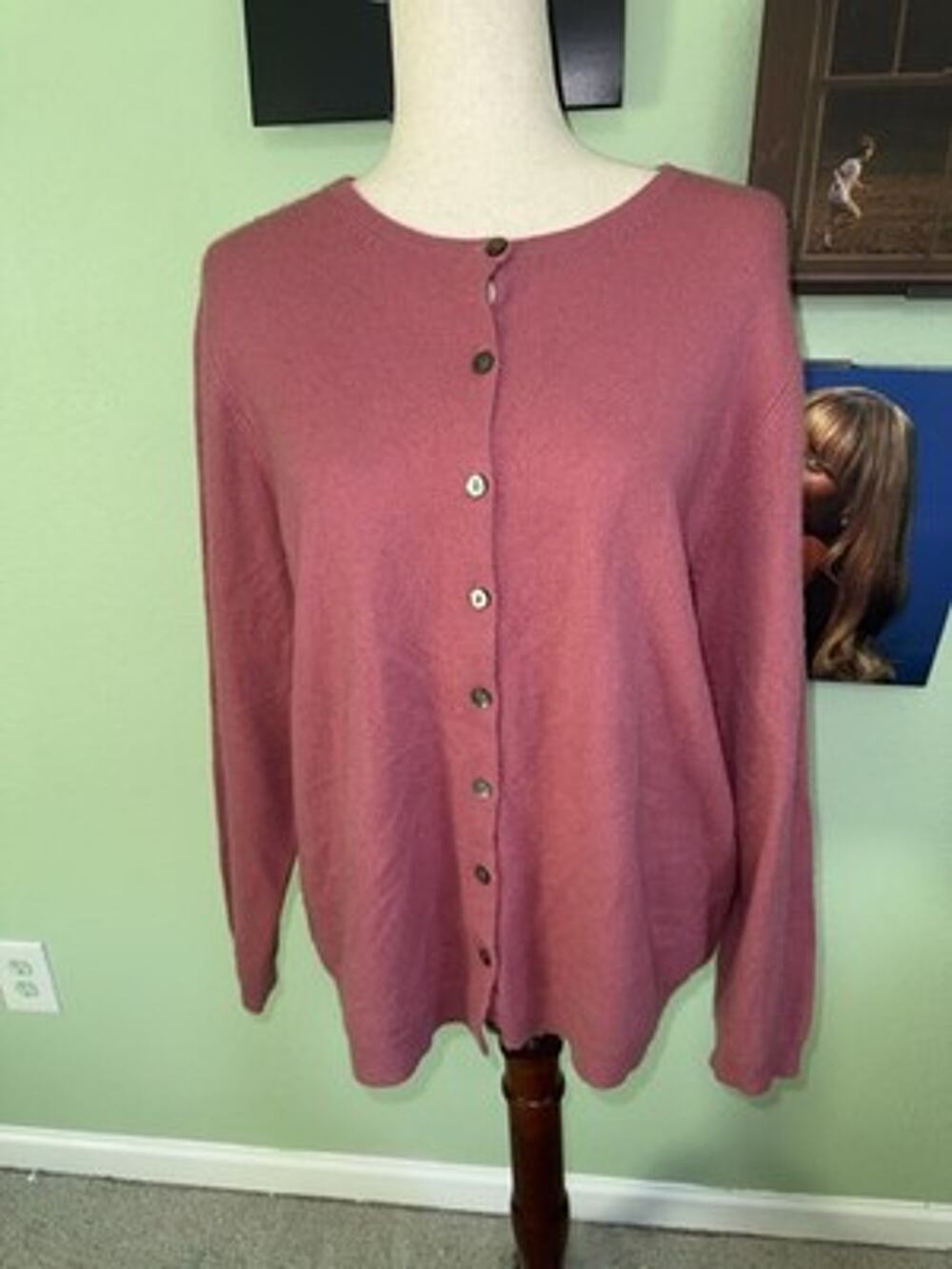 Lord & Taylor 100% Cashmere Cardigan Sweater Womens XL Dusty Rose Pink 2-Ply